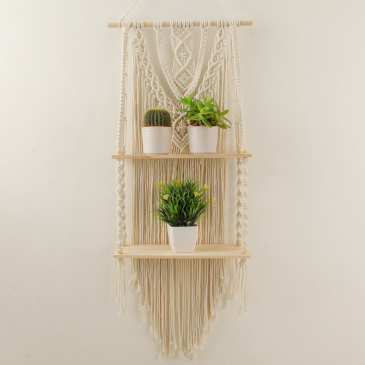 Decorative Macramé Wall Shelf with Dual Plant Holders Stornfield
