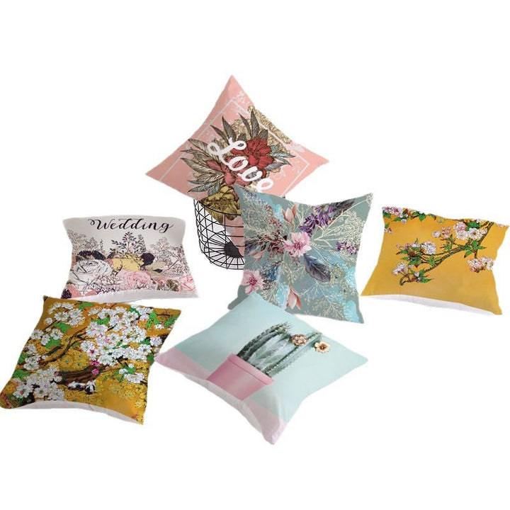 Decorative Square Throw Pillow Cover with Printed Potted Succulent Illustration and Hidden Zipper
