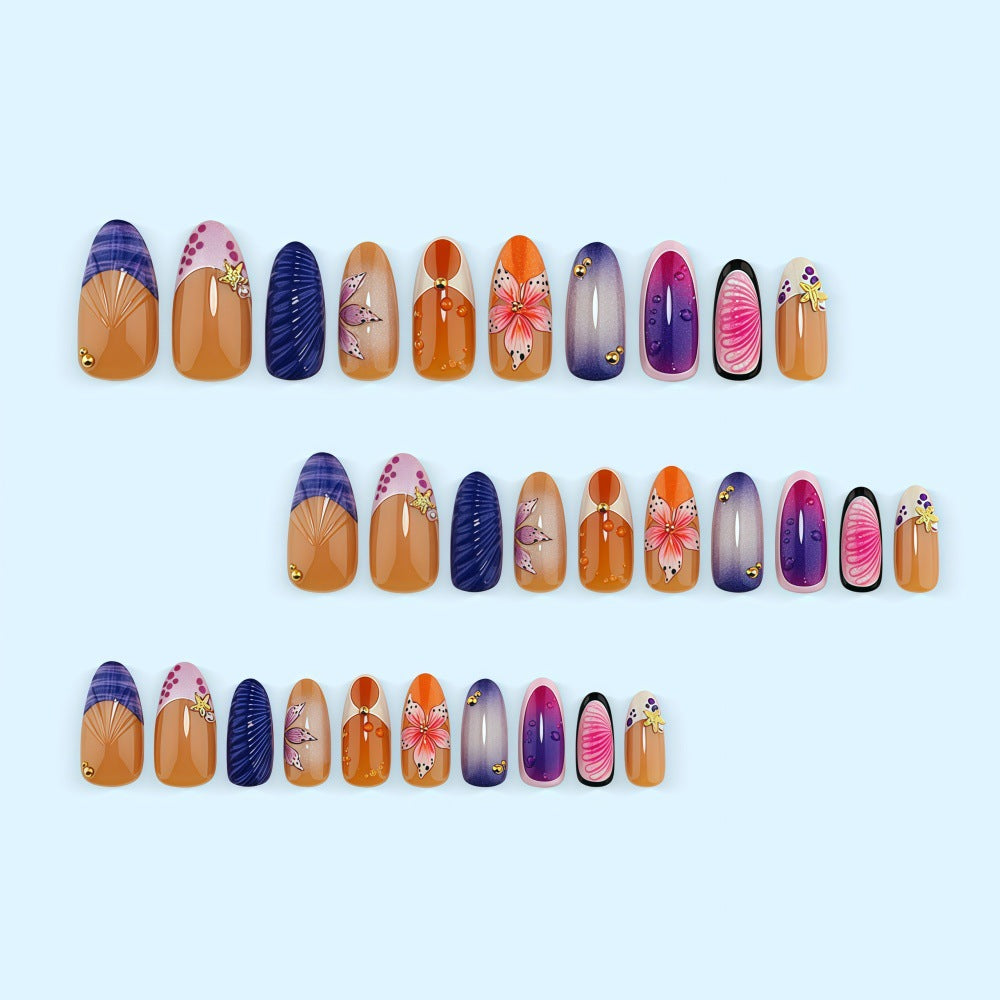 Artificial nails with colorful flower patterns Stornfield