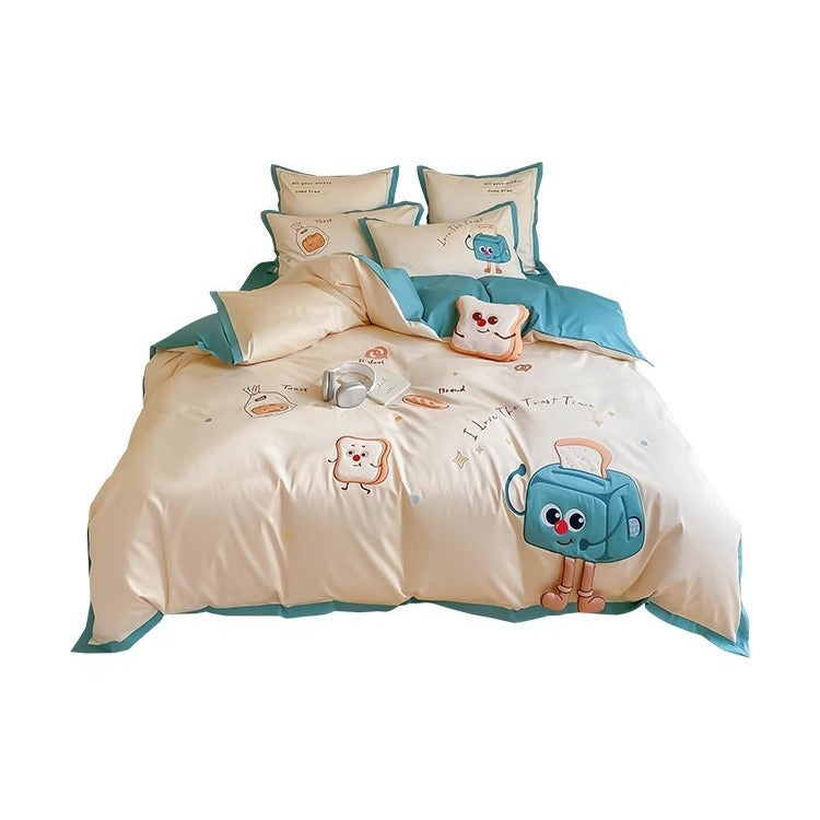 Children's Cartoon Toaster-Themed Cotton Sateen Duvet Cover Bedding Set