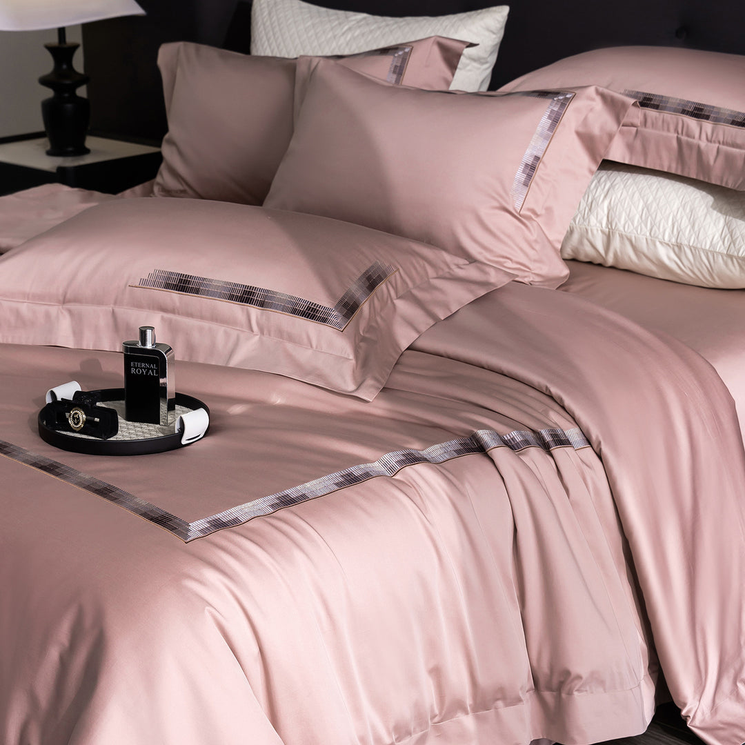 Luxury Egyptian Cotton Sateen Bedding Set with Embroidered Border