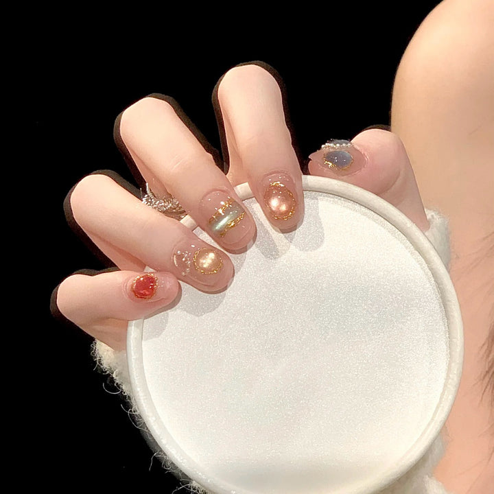 Decorative Press-On Nail Art Set with Gem Accents 1790745972