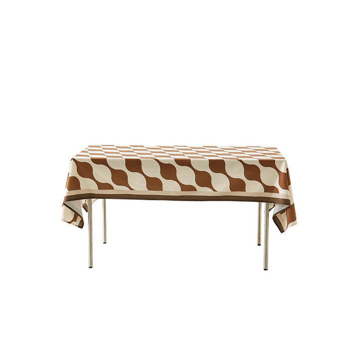 Wipeable Rectangular Table Runner with Geometric Wave Pattern and Contrast Edge