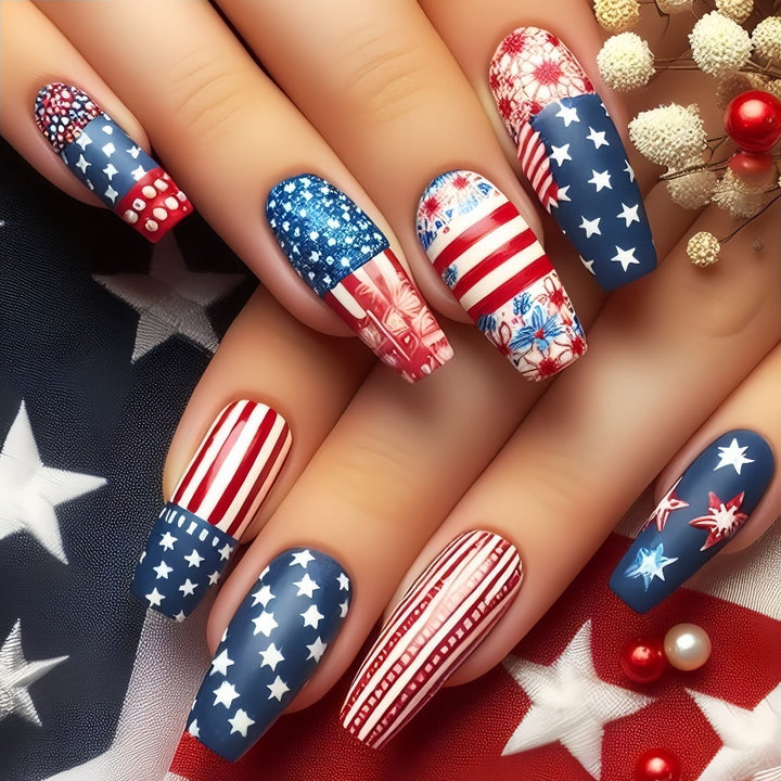Creative Nail Art Artificial Nails in Patriotic Design Stornfield