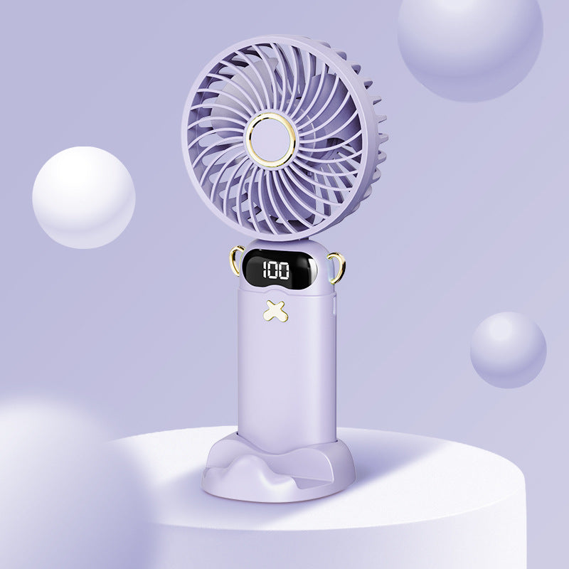 Cooling rechargeable handheld mini fan with digital battery display and cute desktop stand Stornfield