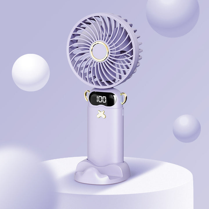 Cooling rechargeable handheld mini fan with digital battery display and cute desktop stand Stornfield