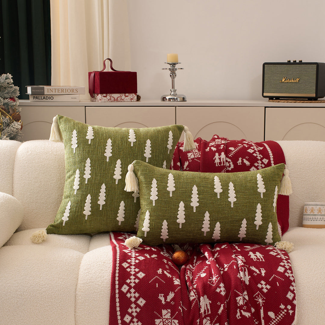 Decorative Holiday Throw Pillow Set with Tassels