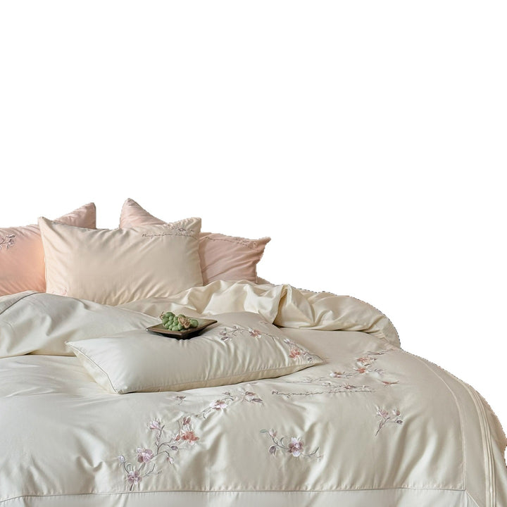 Embroidered Botanical Cotton Sateen Duvet Cover Set