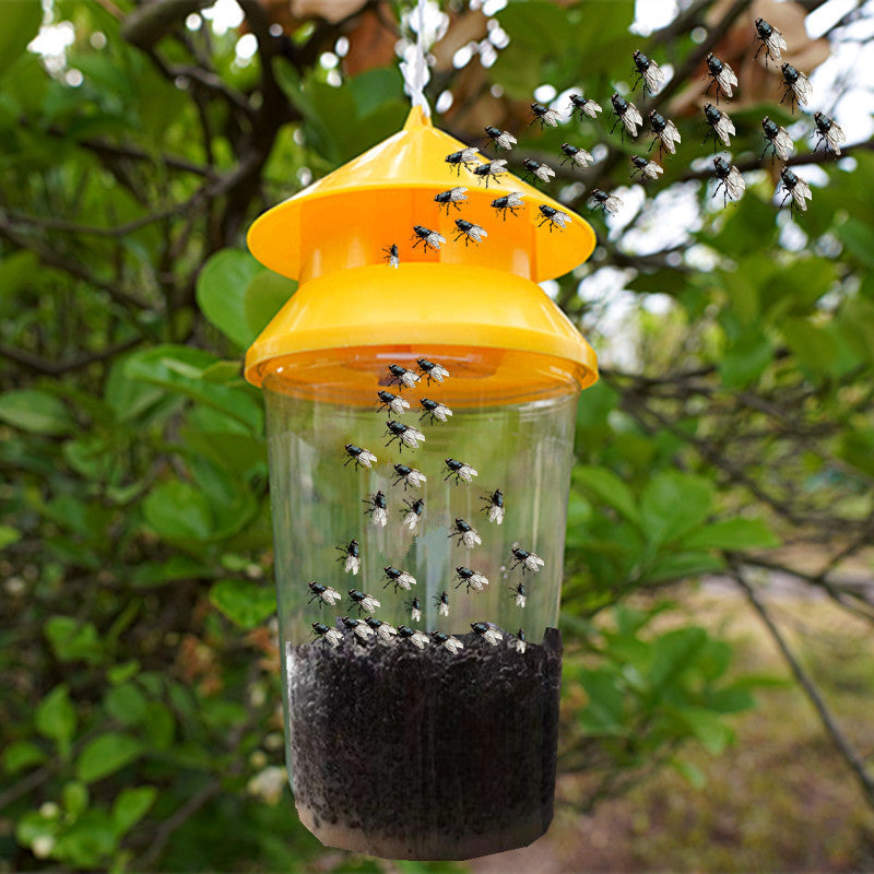 Reusable outdoor insect fly trap with non-toxic bait reservoir and Hanging canopy Stornfield