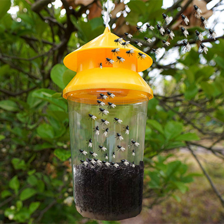 Reusable outdoor insect fly trap with non-toxic bait reservoir and Hanging canopy Stornfield
