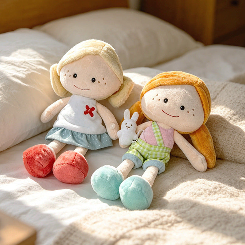 Soft Plush Doll with Embroidered Face, Star-Pattern Dress and Cuddly Pigtails Stornfield