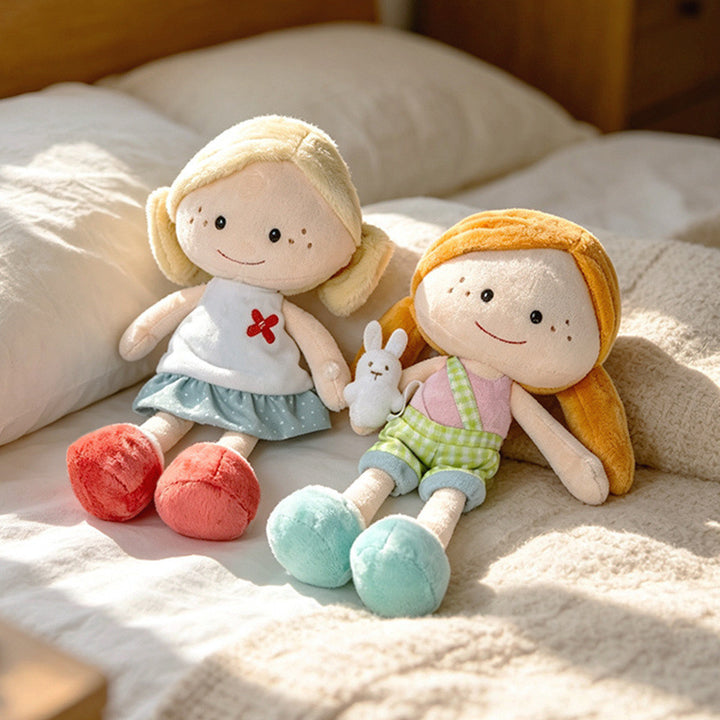 Soft Plush Doll with Embroidered Face, Star-Pattern Dress and Cuddly Pigtails Stornfield