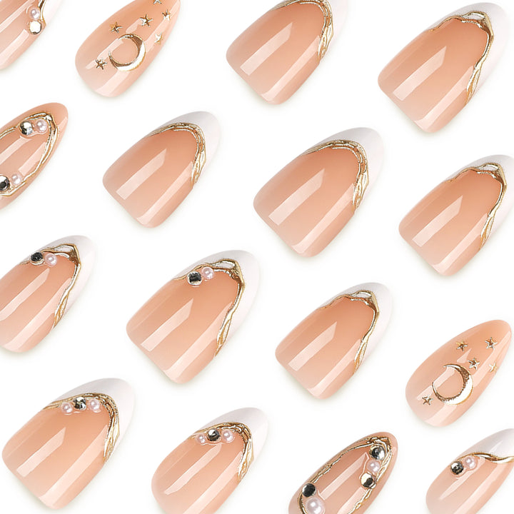 Elegant Nail Art with Glitter and Moon Designs Stornfield