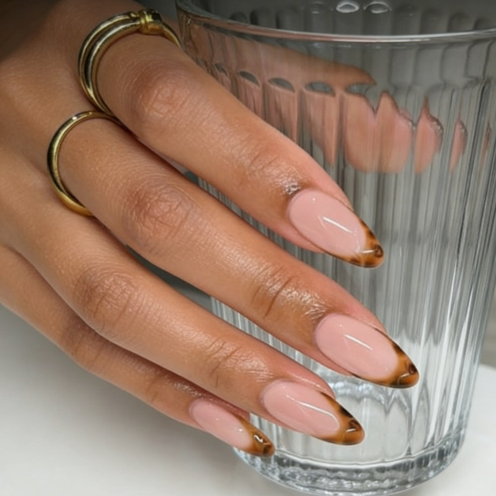 Almond-Shaped Press-On Nails with Elegant Brown Tips Stornfield