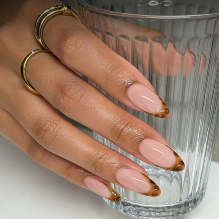 Almond-Shaped Press-On Nails with Elegant Brown Tips Stornfield