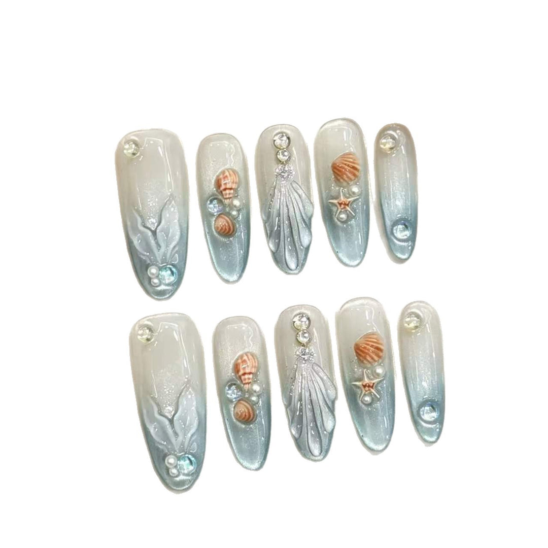 Decorative Sea-Inspired Press-On Nail Art