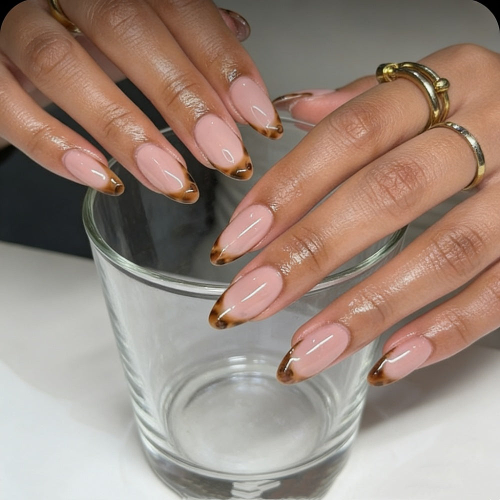 Almond-Shaped Press-On Nails with Elegant Brown Tips Stornfield
