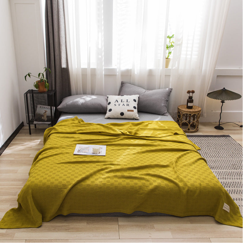 Lightweight Cotton Waffle-Weave Breathable Bed Blanket Throw