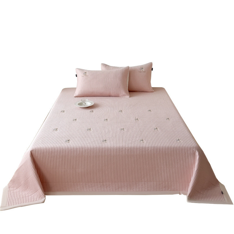 Padded fitted sheet set with vertical quilting and subtle floral embroidery
