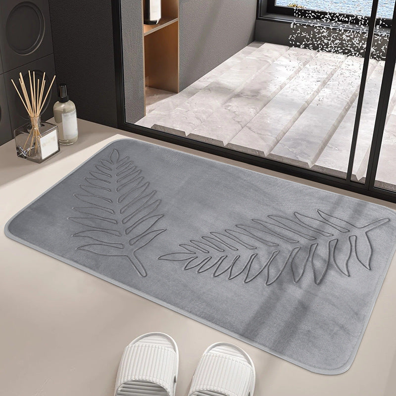 Soft Plush Leaf Design Bath Mat for Bathroom