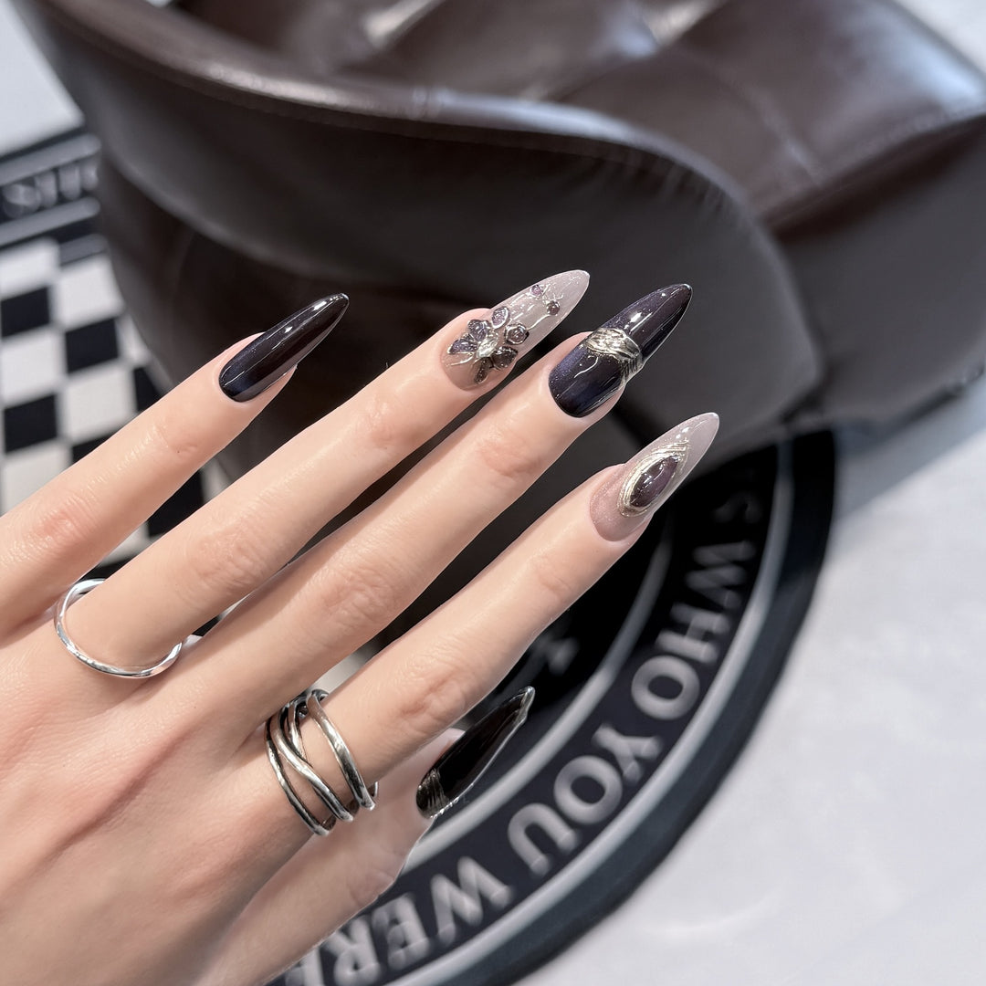 Elegant Stiletto Press-On Nail Art Set with Gemstone Accents Stornfield