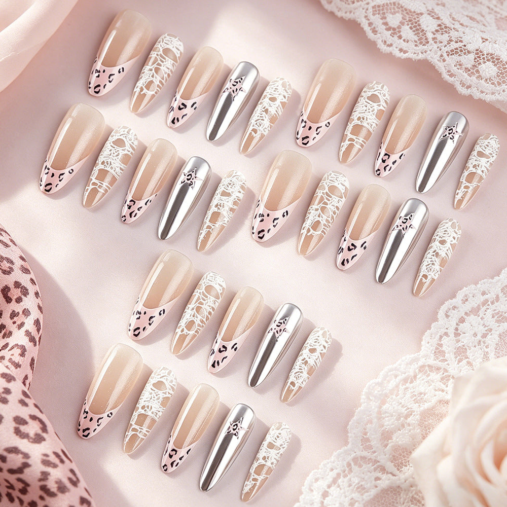 Elegant Lace and Metallic Nail Art Set Stornfield
