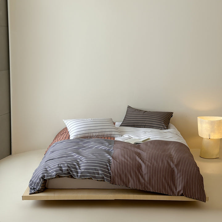 Cotton-Blend Striped Patchwork Duvet Cover and Pillowcase Set