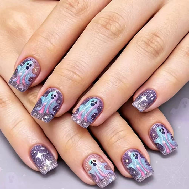 Acrylic Nail Set with Creepy Ghost Motifs Stornfield