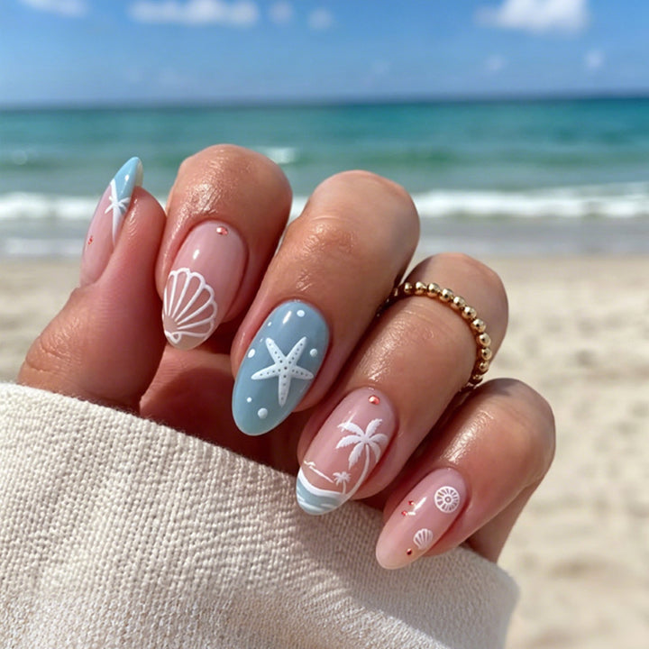 Artificial nail set with maritime details Stornfield