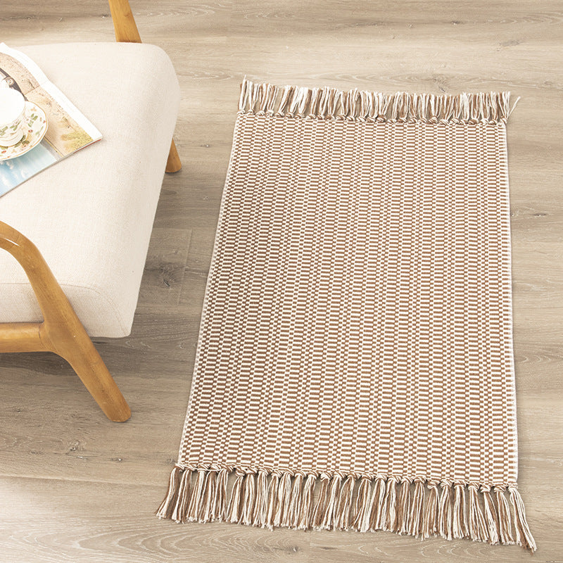 Flat-woven cotton rug runner with geometric check pattern and easy-care surface Stornfield