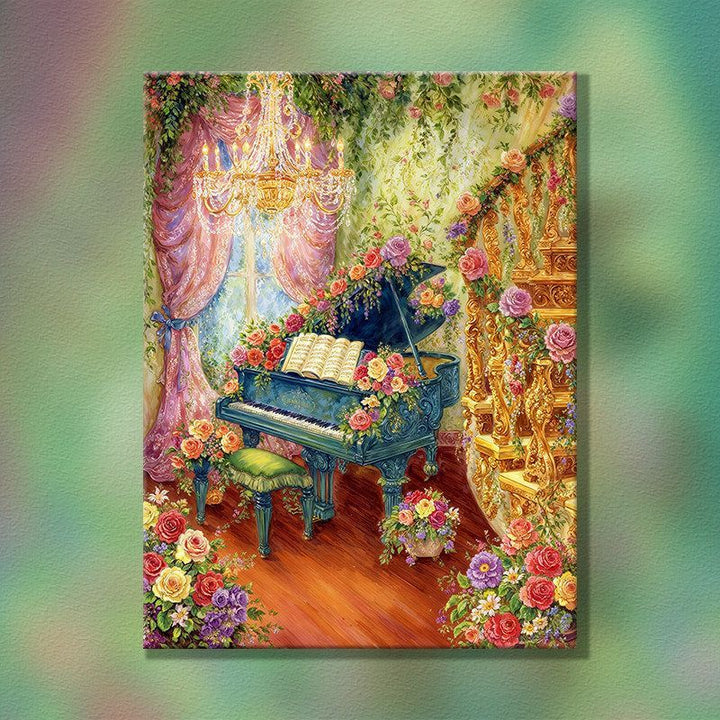 Elegant Floral Piano Scene Wall Art Stornfield