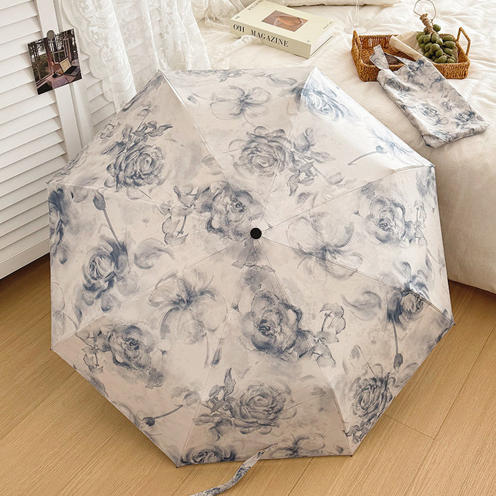 Ladies Foldable Umbrella with Floral Patterns and Carry Bag Stornfield
