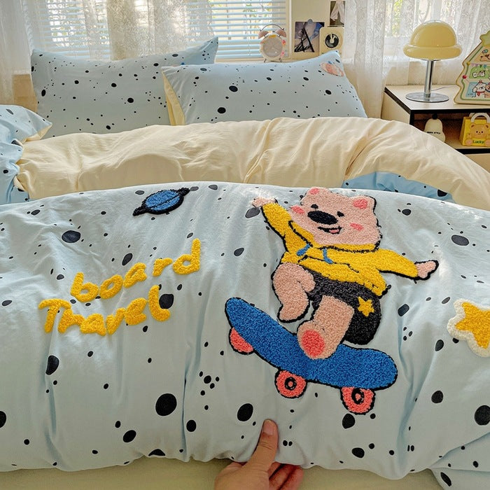 Cute Cartoon Bear Pattern Duvet Cover Set