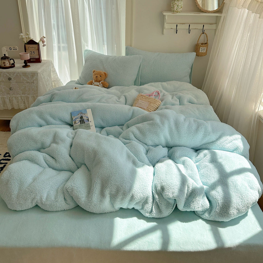 Plush Sherpa Reversible Down-Alternative Comforter Set with Hypoallergenic Fill and Pillow Shams