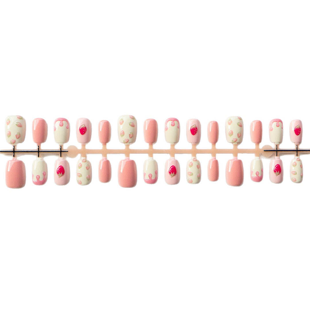 Creative Strawberry-Themed Press-On Nail Art
