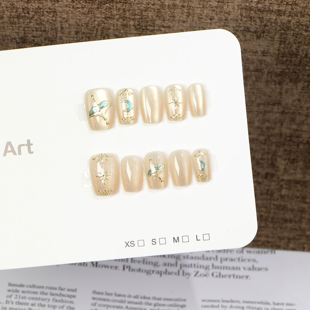 Artistic Press-On Nail Art Set with Botanical Accents Stornfield
