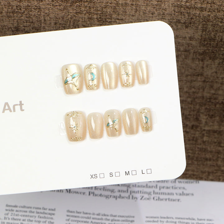 Artistic Press-On Nail Art Set with Botanical Accents Stornfield