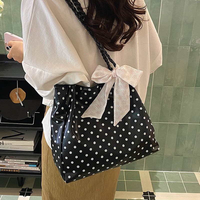 Playful Bow-Accent Polka Dot Tote Bag