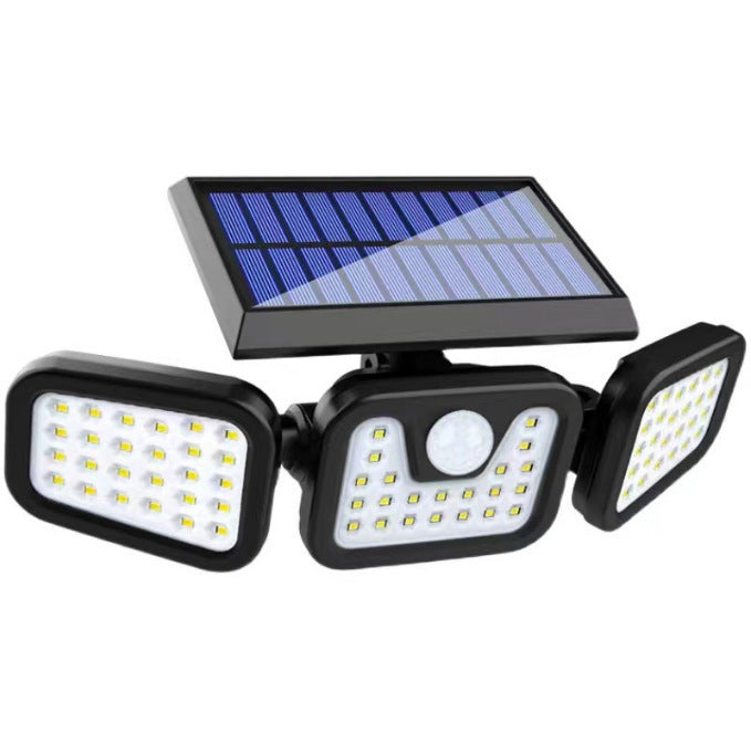 Outdoor Solar Triple-Head LED Security Floodlight With PIR Motion Sensor And Adjustable Swivel Mounts Stornfield