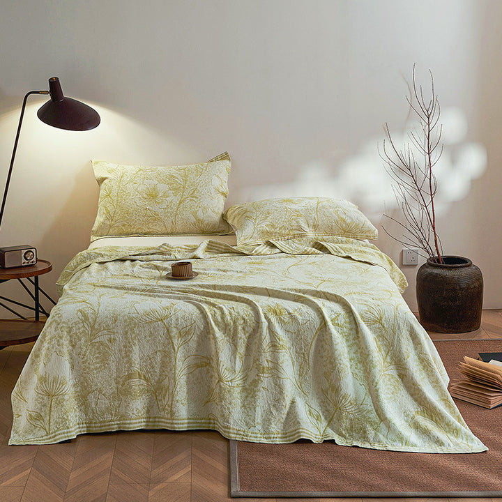 Reversible Cotton-Linen Floral Quilt Coverlet Set