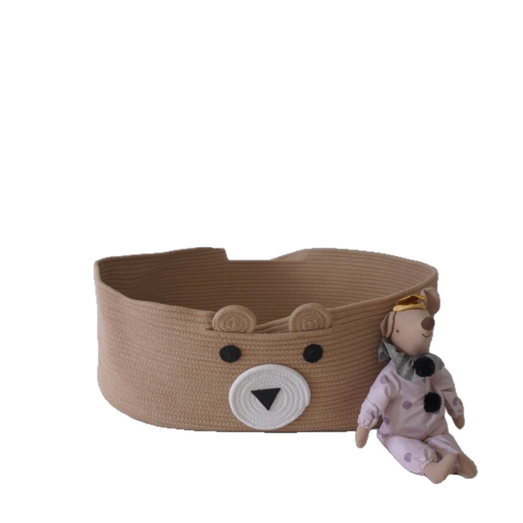 Woven Cotton Rope Nursery Storage Basket with Bear Face Organizer