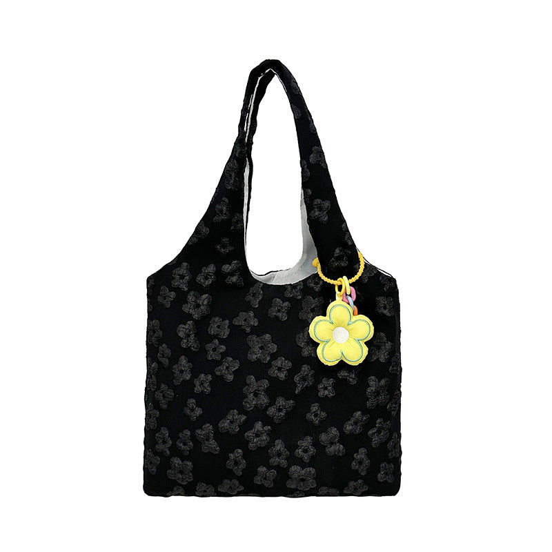 Textured Floral Embroidered Tote Bag