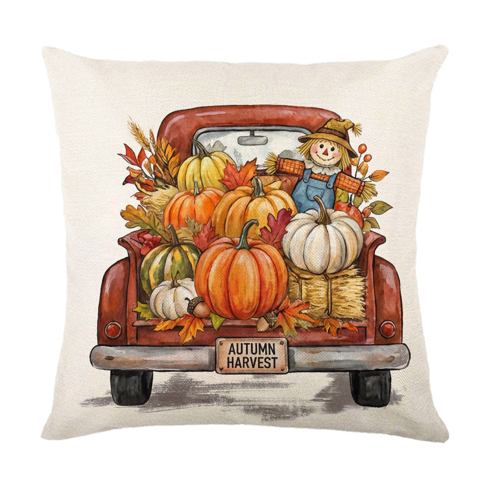 Decorative Autumn Basket Pumpkin Sunflower Square Pillow Cover with Hidden Zipper
