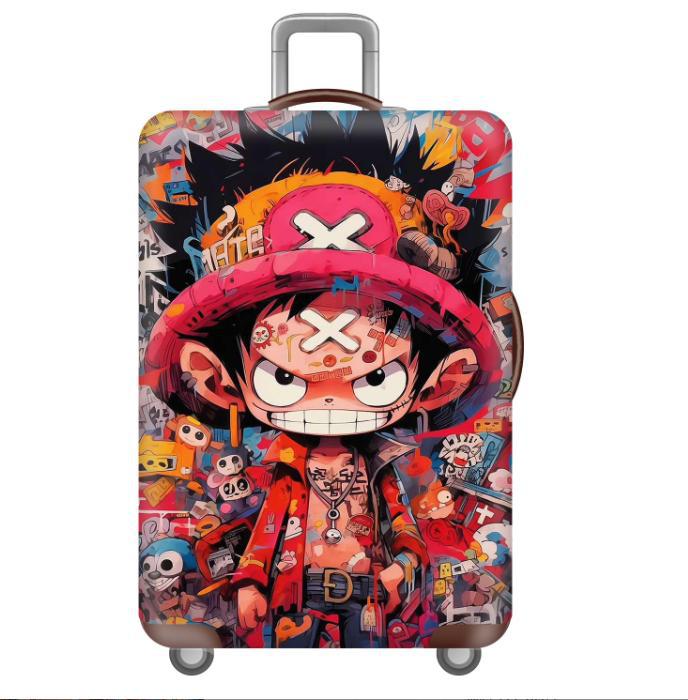 Unisex nan elastic motif suitcase cover made of stretchable polyester with handle and wheel openings Stornfield