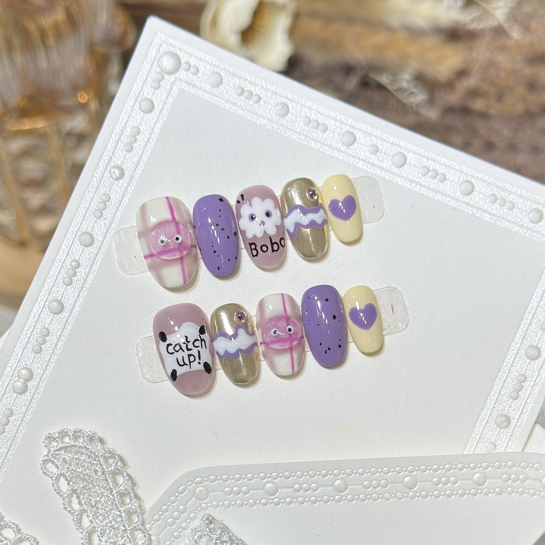 Playful Cartoon-Themed Press-On Nail Art Set Stornfield
