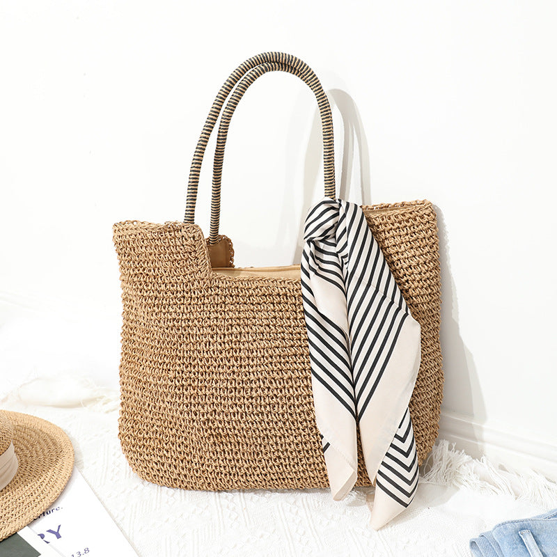Handmade Massive Shopping Bag Made of Natural Material with Fashionable Scarf Stornfield