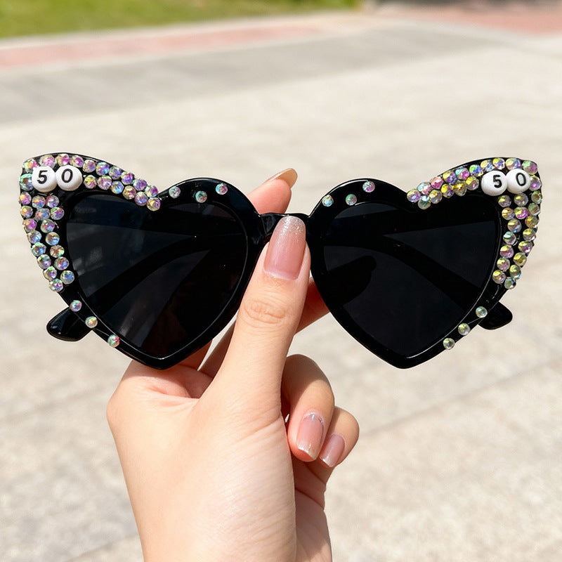 Heart-Shaped Rhinestone-Embellished Sunglasses Stornfield