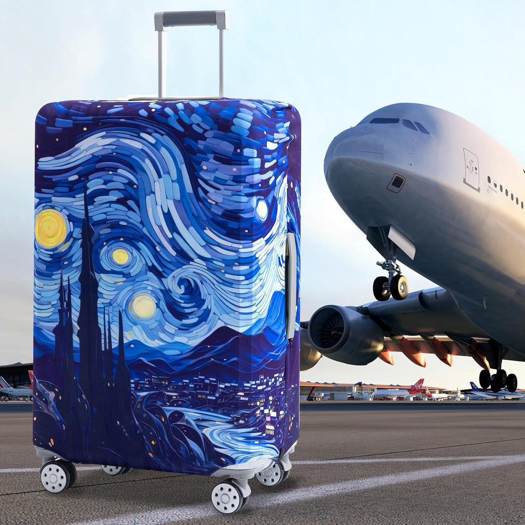 Unisex non-elastic suitcase protective cover with world travel design for hard-shell trolley and spinner wheels Stornfield