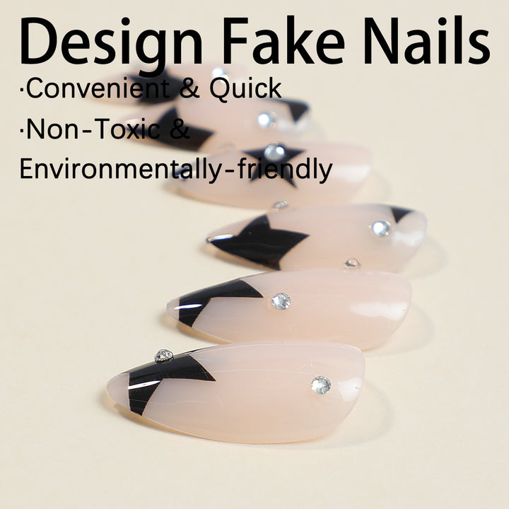 Acrylic nail set with glamorous star designs and elegant lace designs Stornfield