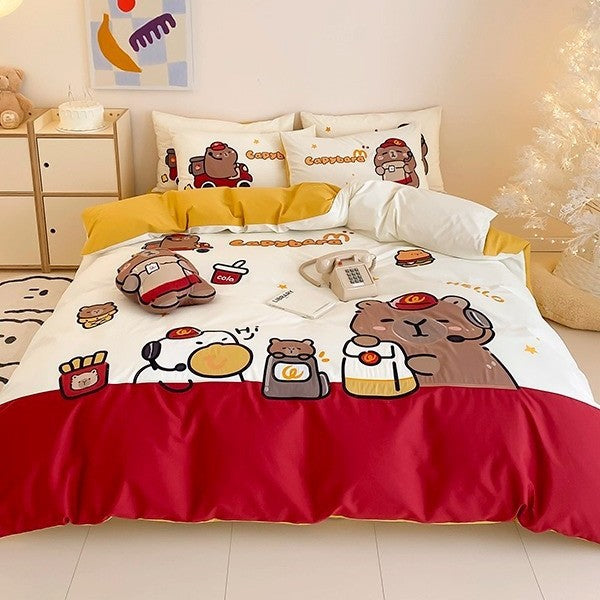Children's Cartoon Bear Cotton Duvet Cover Bedding Set with Plush Pillow Shams